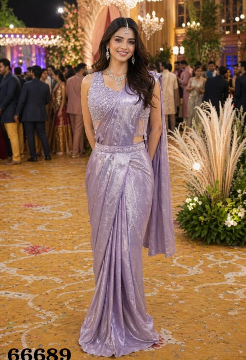 Lavender Wedding Collections Ready To Wear Sarees Satin